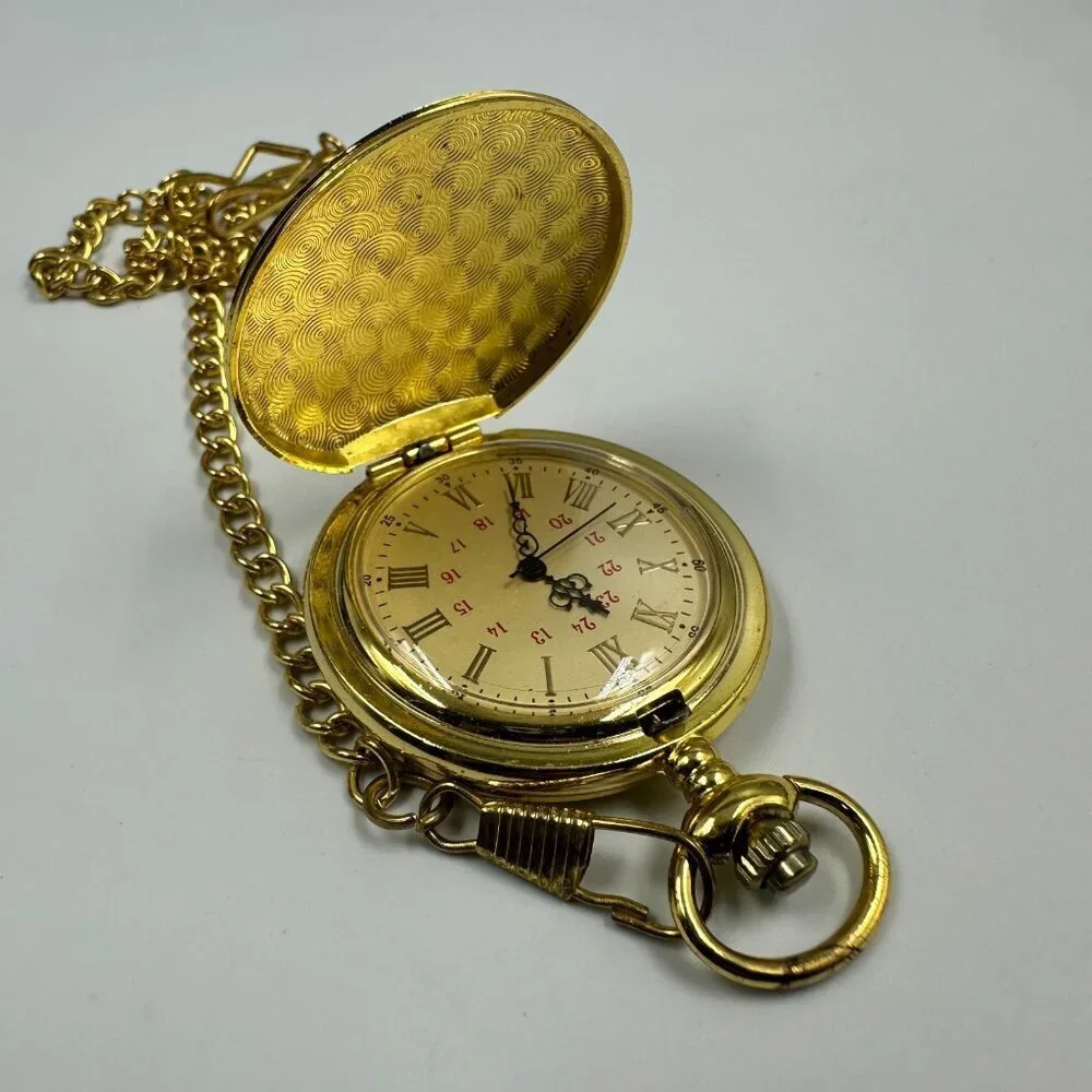 Pocket Watch Gold Tone Engraved To My Son I Love You Forever Chain New Battery